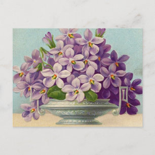 Vintage Vase of Purple Flowers Postcard