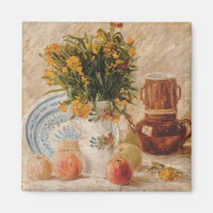 Vintage Vase with Flowers Coffeepot and Fruit Magnet