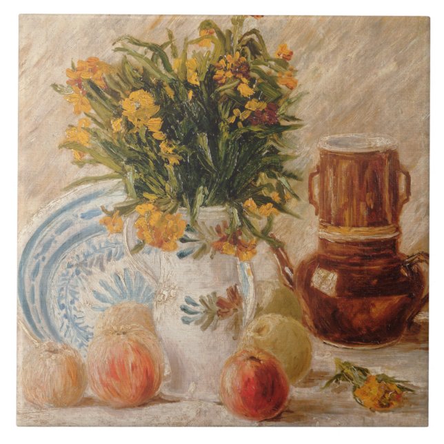 Vintage Vase with Flowers Coffeepot and Fruit Tile (Front)