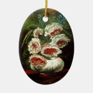 Vintage Vase with Peonies, Vincent van Gogh. Ceramic Tree Decoration