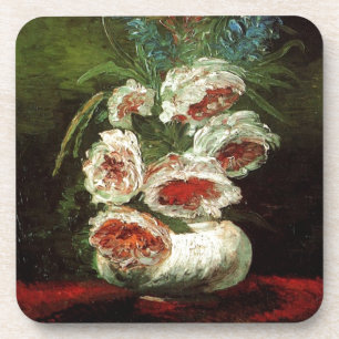Vintage Vase with Peonies, Vincent van Gogh. Coaster