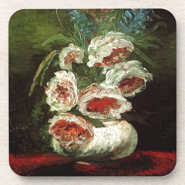 Vintage Vase with Peonies, Vincent van Gogh. Coaster (Front)