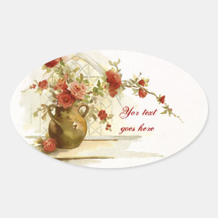Vintage vase with red roses watercolor sticker