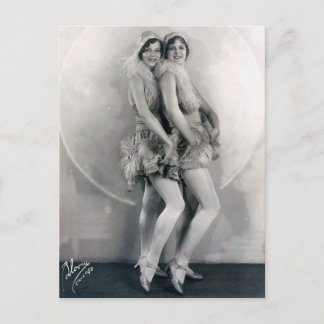 Vintage Vaudeville Dance Duo Feather Boas Postcard