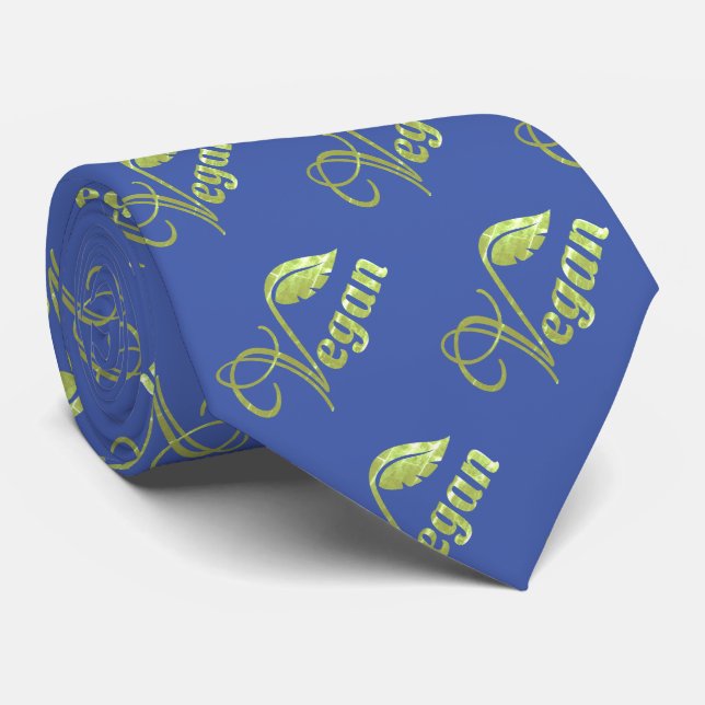 Vintage Vegan Logo Leaf Blue Pattern Tie (Rolled)