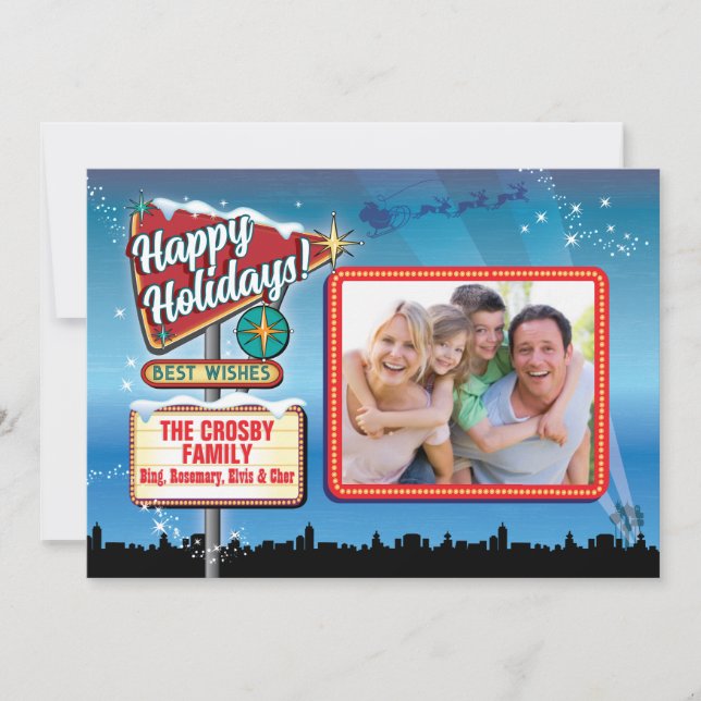 Vintage Vegas Neon Sign Christmas Photo Cards (Front)