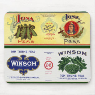 Vintage Vegetable Can Label Art, Iona Brand Peas Mouse Mat