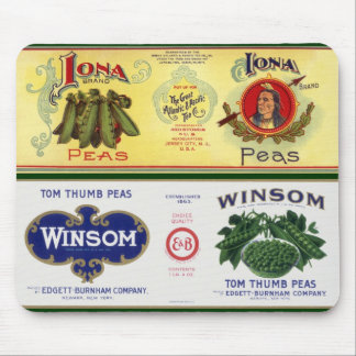 Vintage Vegetable Can Label Art, Iona Brand Peas Mouse Mat