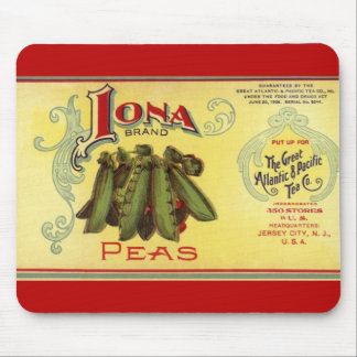 Vintage Vegetable Can Label Art, Iona Brand Peas Mouse Mat