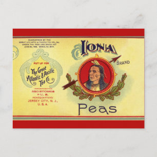Vintage Vegetable Can Label Art, Iona Brand Peas Postcard