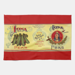 Vintage Vegetable Can Label Art, Iona Brand Peas Tea Towel