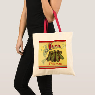 Vintage Vegetable Can Label Art, Iona Brand Peas Tote Bag