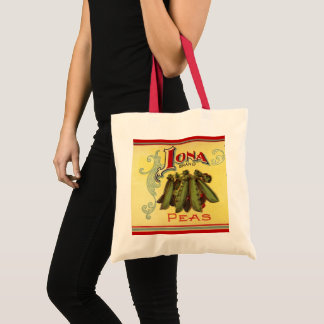 Vintage Vegetable Can Label Art, Iona Brand Peas Tote Bag