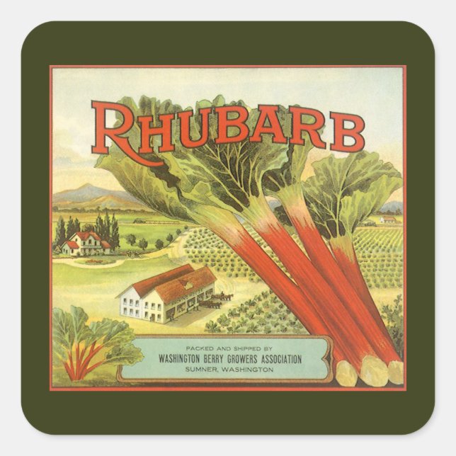 Vintage Vegetable Can Label Art, Rhubarb Farm (Front)