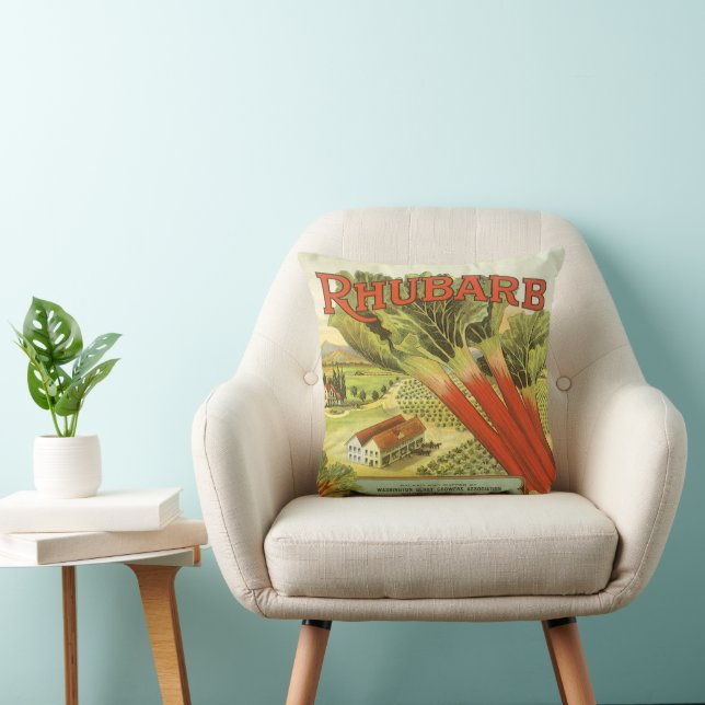 Vintage Vegetable Can Label Art, Rhubarb Farm Cushion (Chair)
