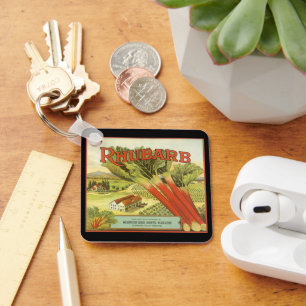 Vintage Vegetable Can Label Art, Rhubarb Farm Key Ring