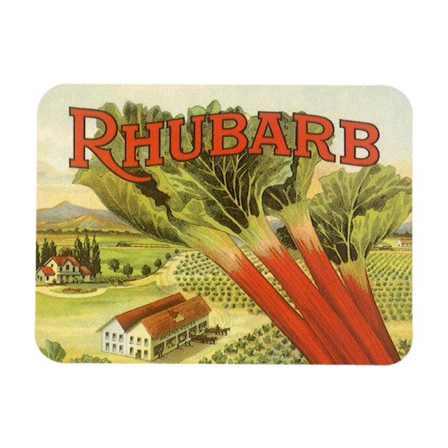 Vintage Vegetable Can Label Art, Rhubarb Farm Magnet (Horizontal)