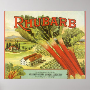 Vintage Vegetable Can Label Art, Rhubarb Farm Poster