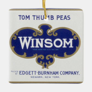 Vintage Vegetable Can Label Art, Winsom Peas Ceramic Tree Decoration