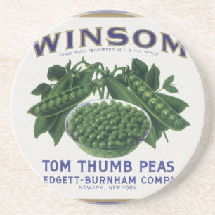 Vintage Vegetable Can Label Art, Winsom Peas Coaster