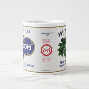 Vintage Vegetable Can Label Art, Winsom Peas Large Coffee Mug