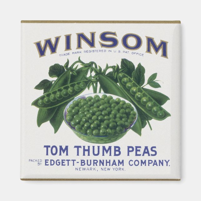 Vintage Vegetable Can Label Art, Winsom Peas Magnet (Front)