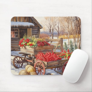 Vintage Vegetable Cart Log House Mouse Mat