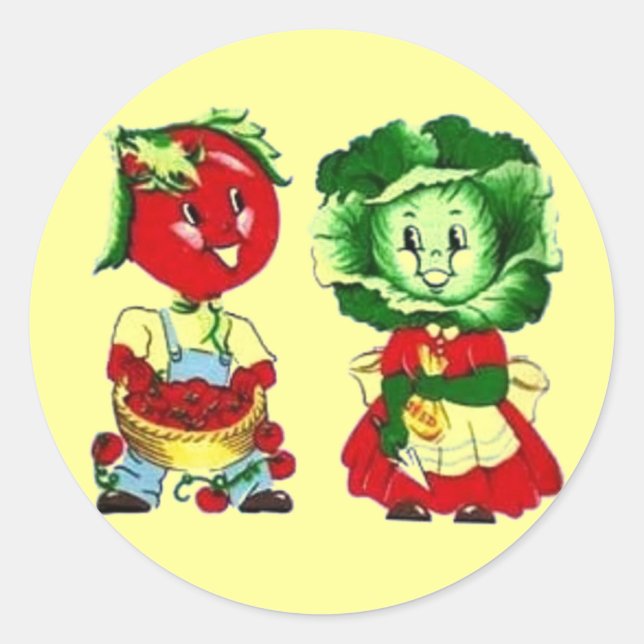 Vintage Vegetable Couple Classic Round Sticker (Front)