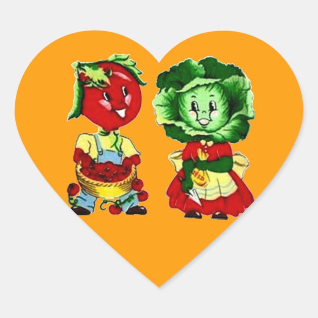 Vintage Vegetable Couple Heart Sticker (Front)