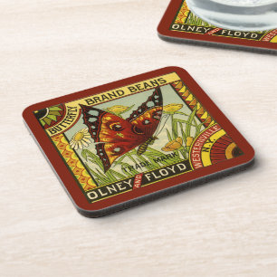 Vintage Vegetable Label Art, Butterfly Brand Beans Coaster