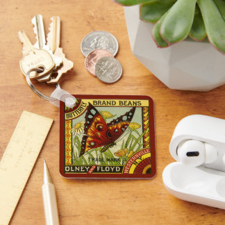 Vintage Vegetable Label Art, Butterfly Brand Beans Key Ring