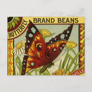 Vintage Vegetable Label Art, Butterfly Brand Beans Postcard