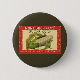 Vintage Vegetable Label Art, None Such Sugar Corn 6 Cm Round Badge