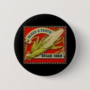 Vintage Vegetable Label, Olney & Floyd Sugar Corn 6 Cm Round Badge