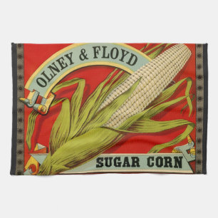 Vintage Vegetable Label, Olney & Floyd Sugar Corn Tea Towel