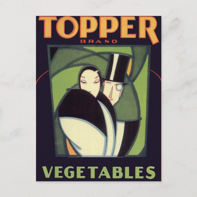 Vintage Vegetable Topper Label, Art Deco Romance Postcard (Front)