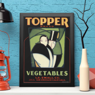 Vintage Vegetable Topper Label, Art Deco Romance Poster