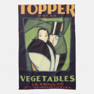 Vintage Vegetable Topper Label, Art Deco Romance Tea Towel
