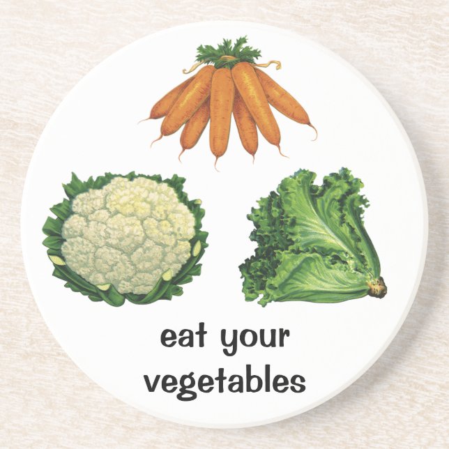 Vintage Vegetables; Carrots, Cauliflower, Lettuce Coaster (Front)