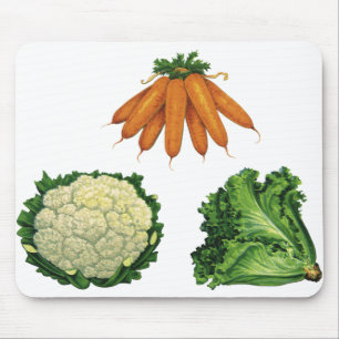 Vintage Vegetables; Carrots, Cauliflower, Lettuce Mouse Mat