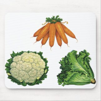 Vintage Vegetables; Carrots, Cauliflower, Lettuce Mouse Mat
