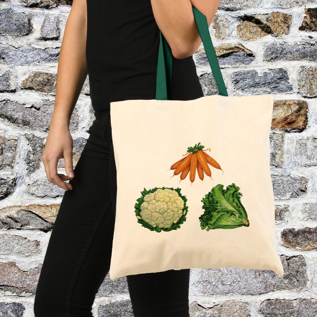Vintage Vegetables; Carrots, Cauliflower, Lettuce Tote Bag (Creator Uploaded)
