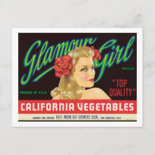 Vintage Vegetables Food Product Label Postcard