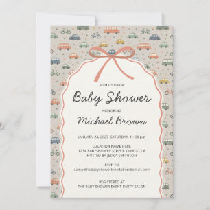 Vintage Vehicles Car Bike Baby Shower Invitation