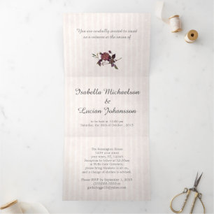 Vintage Vellum Rose Formal Wedding Tri-Fold Invitation