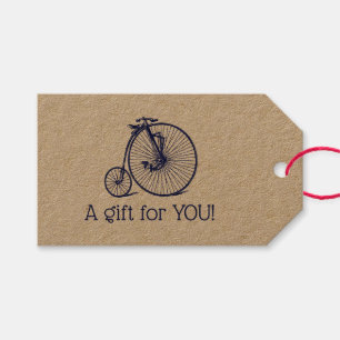 Vintage Velocipede Penny Farthing Bicycle Bike Blu Gift Tags