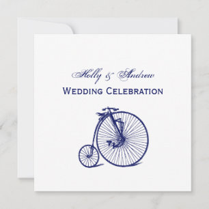 Vintage Velocipede Penny Farthing Bicycle Bike Blu Invitation