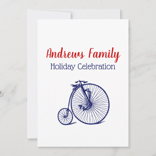 Vintage Velocipede Penny Farthing Bicycle Bike Blu Invitation (Front)