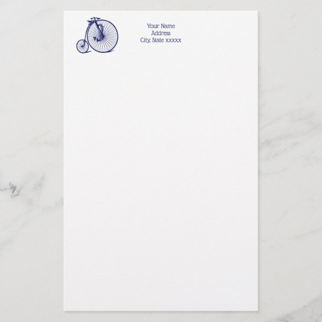 Vintage Velocipede Penny Farthing Bicycle Bike Blu Stationery (Front)