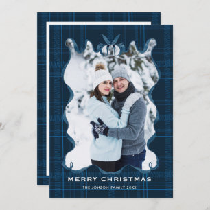 Vintage Velvet Christmas Blue Bow Coquette5 Photo Holiday Card